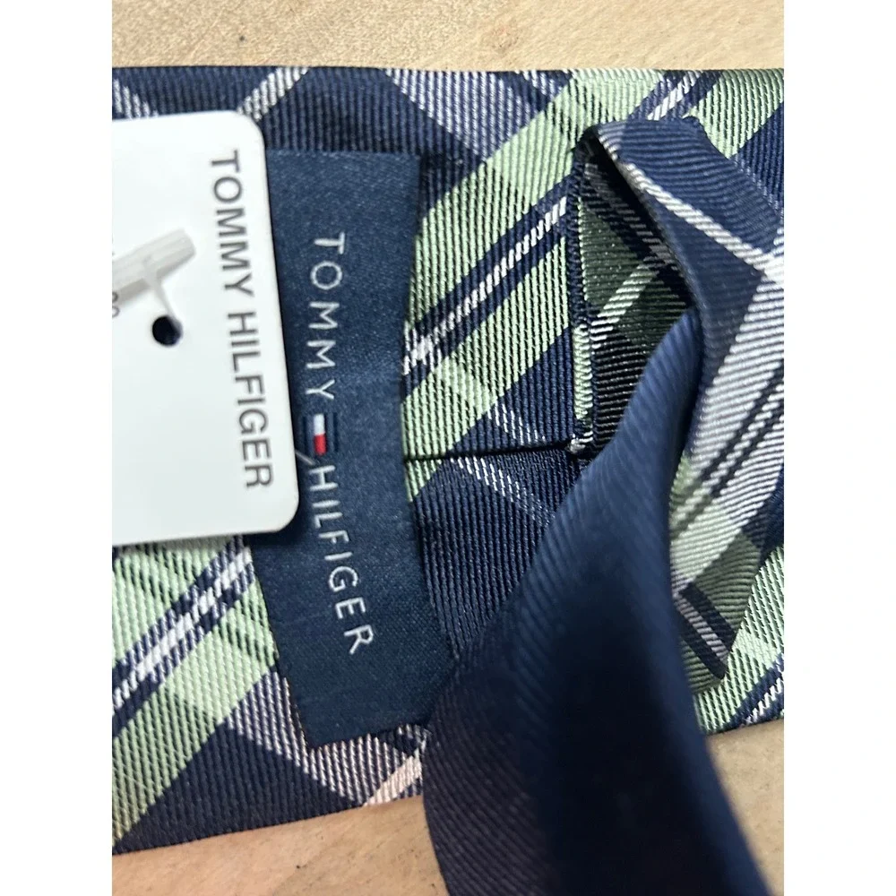 Tommy Hilfiger Necktie Men OS Navy Green Positano Plaid Silk‎ Classic Preppy New